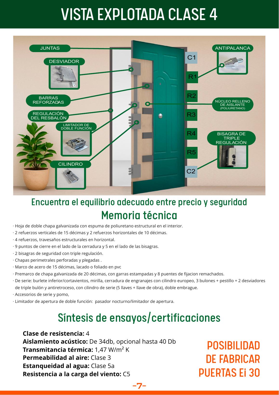 Vista técnica de una puerta acorazada de Clase 4